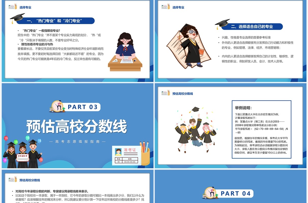 蓝色卡通风高考志愿填报指南PPT模板