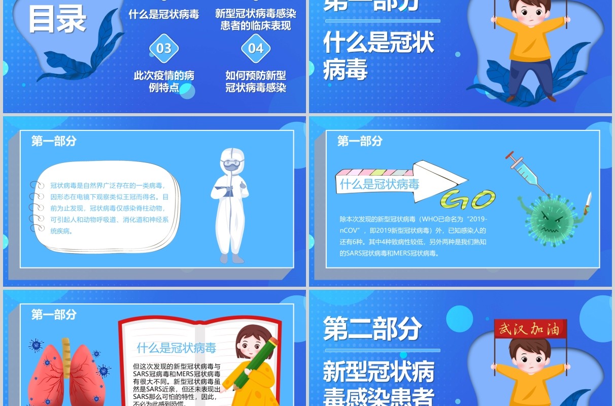 蓝色开学第一课新型冠状病毒感染肺炎预防知识PPT主题班会模板