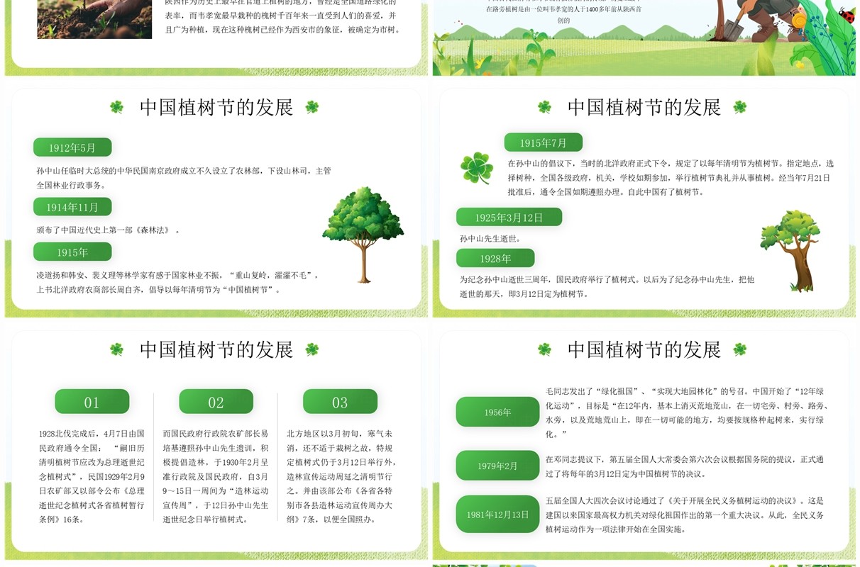 绿色卡通风中国植树节节日宣传PPT模板