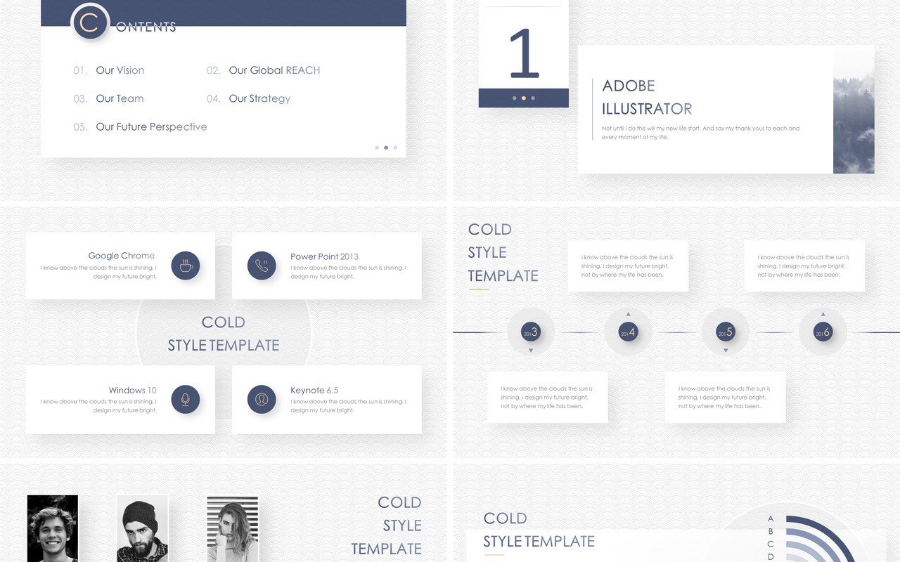 简约冷淡风商务通用PPT模板cold style template