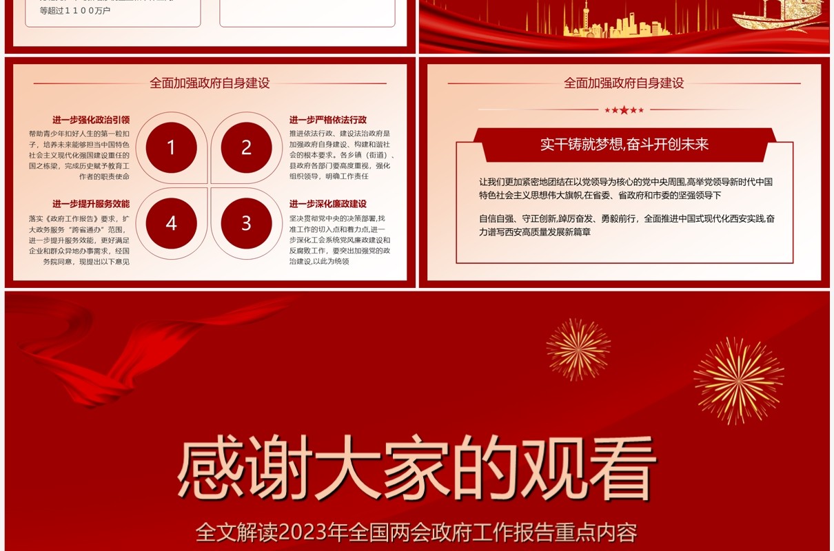 红色简约风数读2023全国两会PPT模板