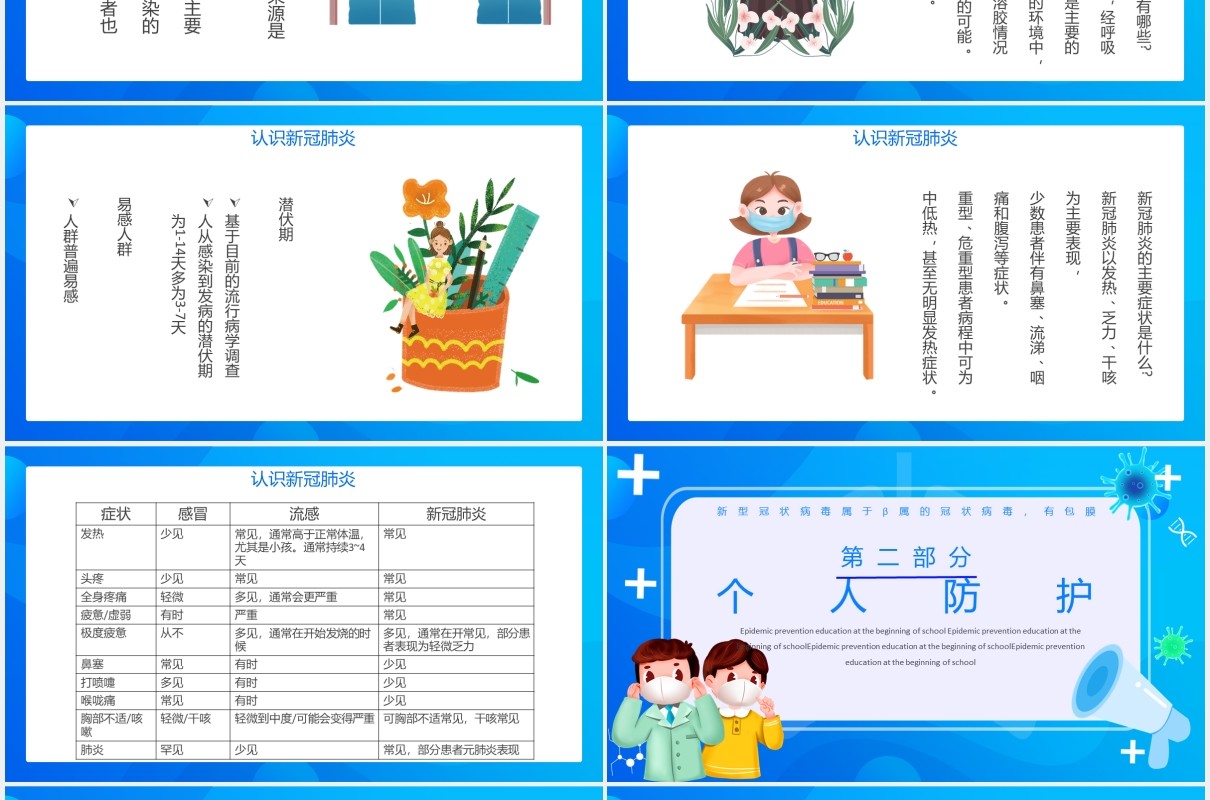 蓝色开学防疫安全工作教育主题班会课件PPT模板