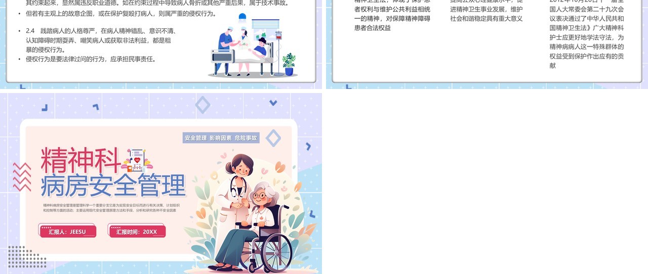 紫色卡通风精神科病房安全管理PPT模板