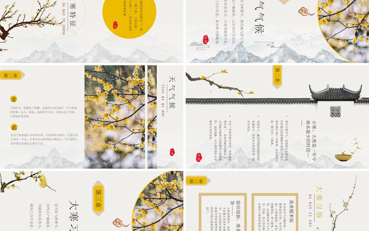 黄色淡雅中国风二十四节气之大寒PPT模板