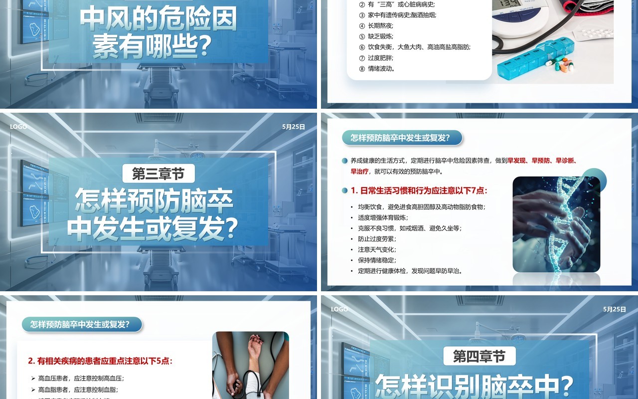 蓝色医疗风世界预防中风日PPT模板