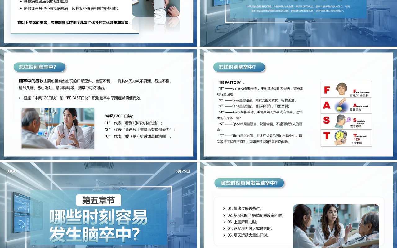 蓝色医疗风世界预防中风日PPT模板