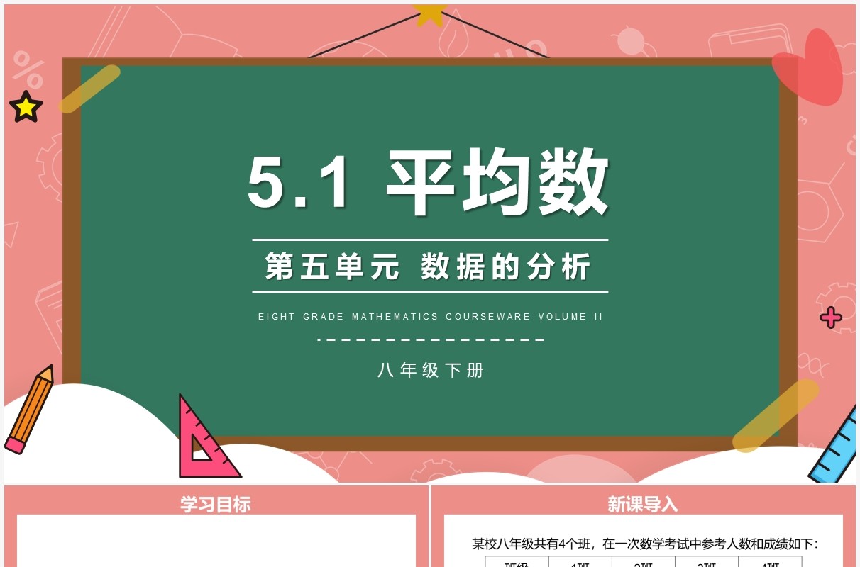 部编版八年级数学下册平均数课件PPT模板