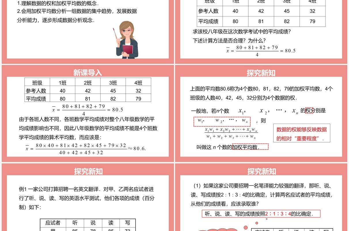 部编版八年级数学下册平均数课件PPT模板