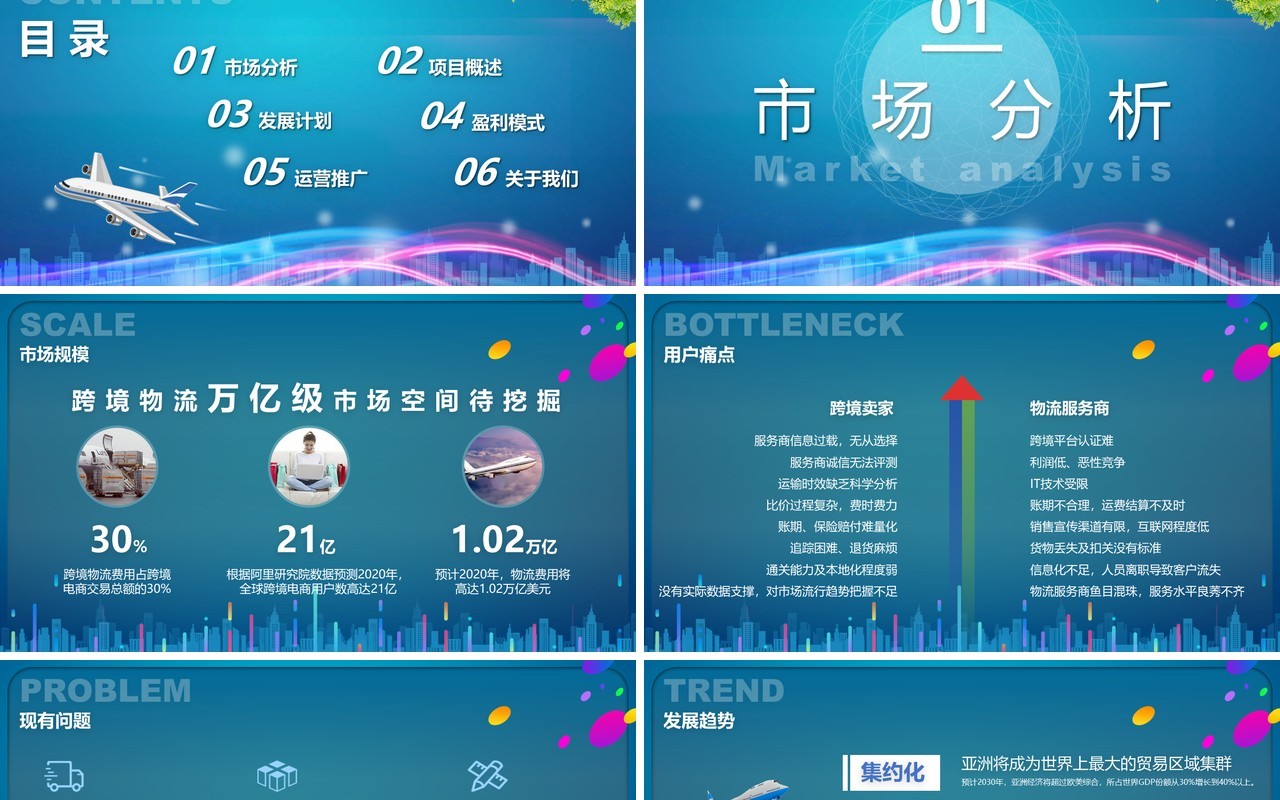蓝色智慧跨境电商方案策划PPT模板