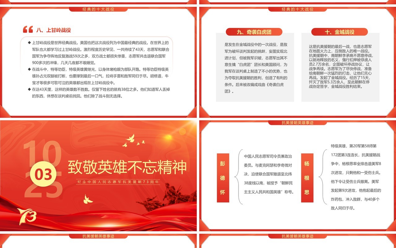 红色简约风抗美援朝纪念日PPT模板