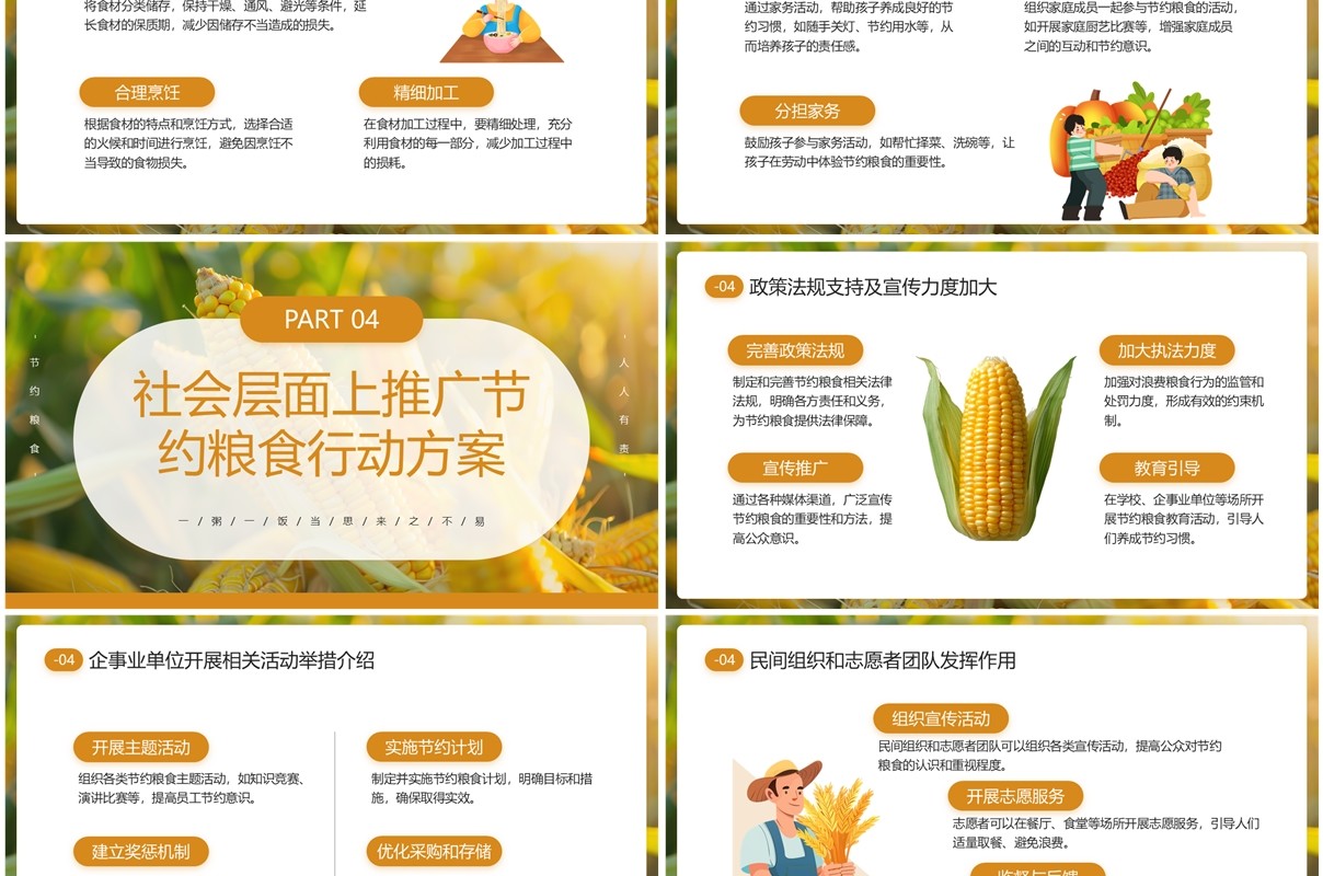 黄色简约风节约粮食主题班会PPT模板
