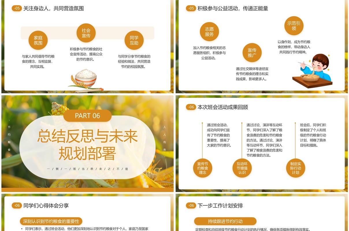 黄色简约风节约粮食主题班会PPT模板