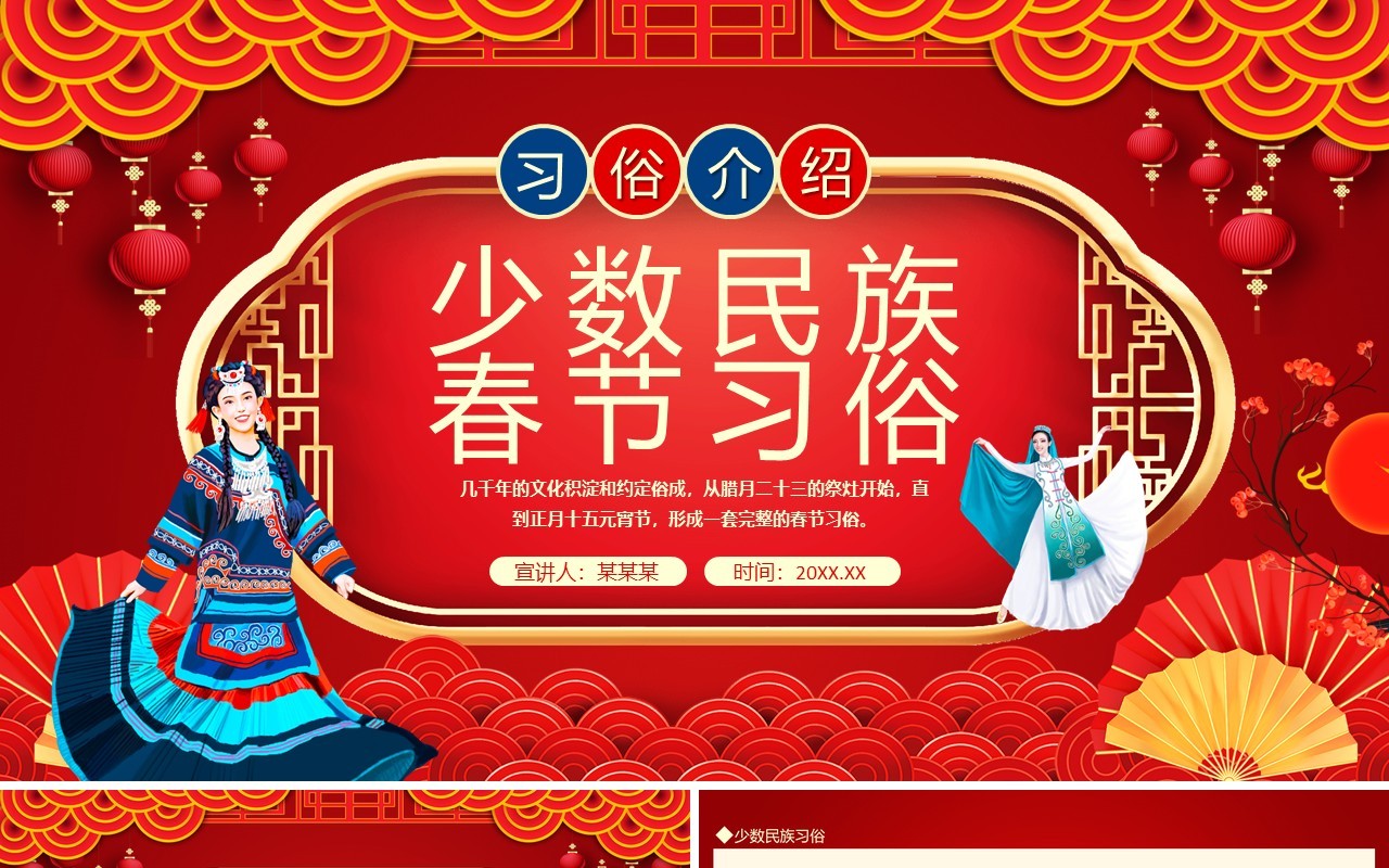 少数民族春节习俗介绍动态PPT模板