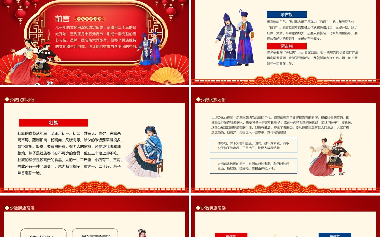 少数民族春节习俗介绍动态PPT模板