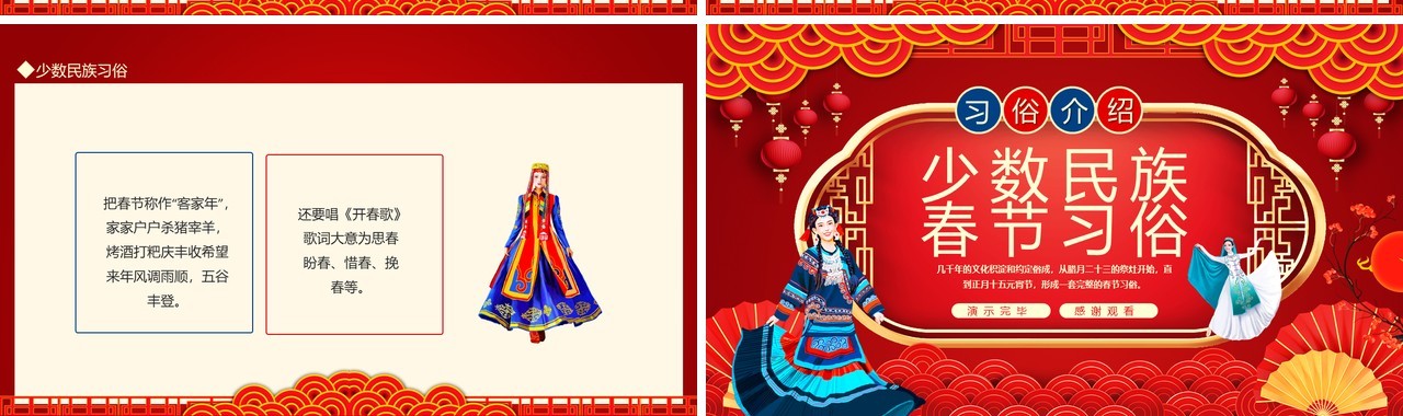 少数民族春节习俗介绍动态PPT模板