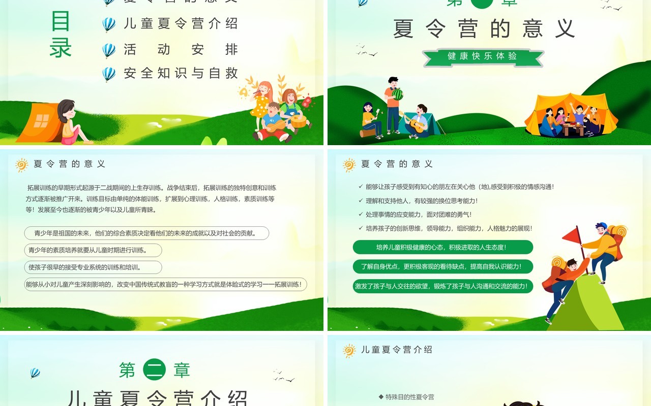 绿色卡通风暑期夏令营活动策划PPT模板(1)