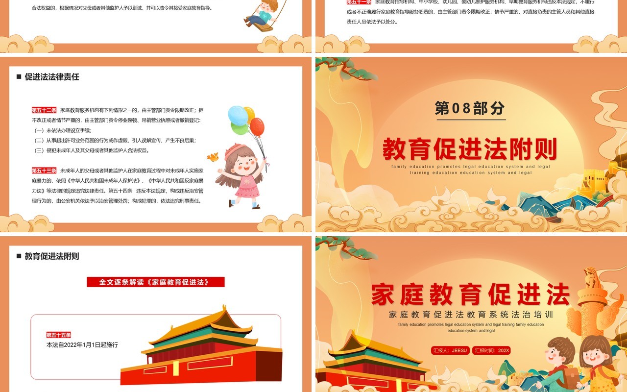 橙色中国风家庭教育促进法PPT模板
