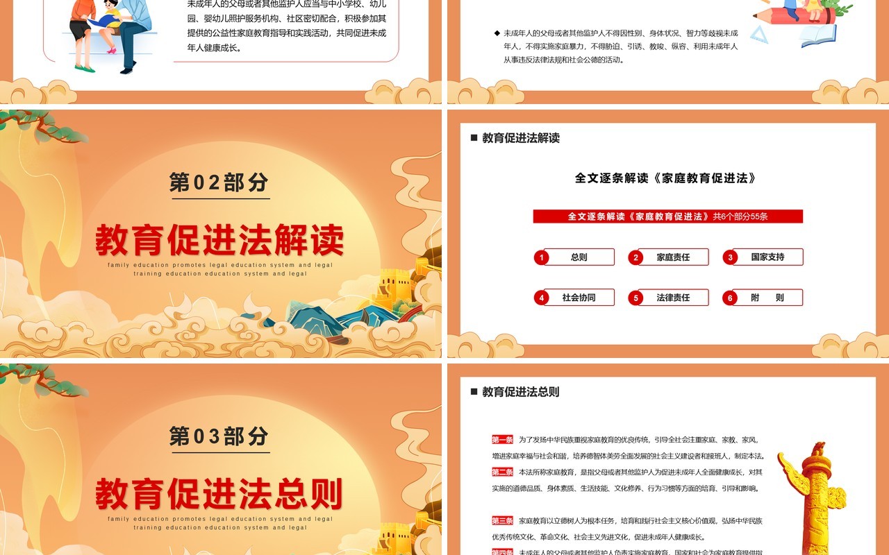 橙色中国风家庭教育促进法PPT模板