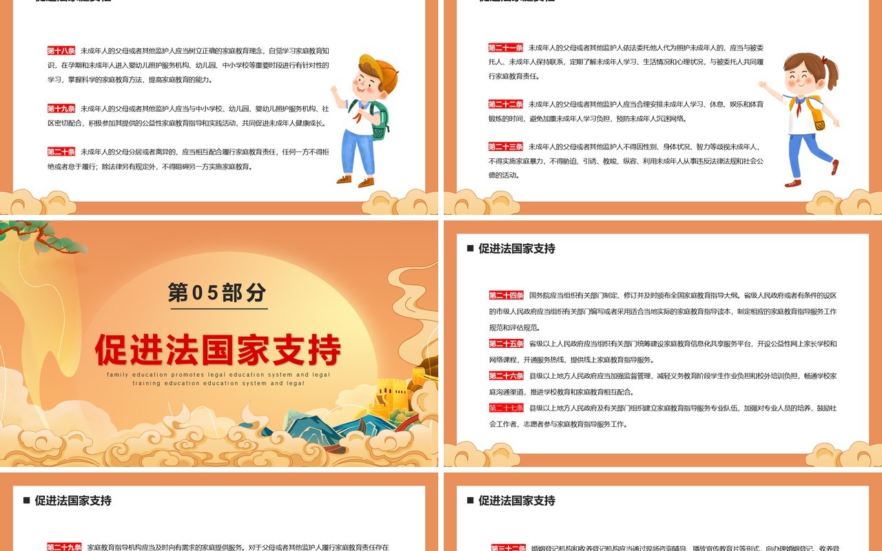 橙色中国风家庭教育促进法PPT模板