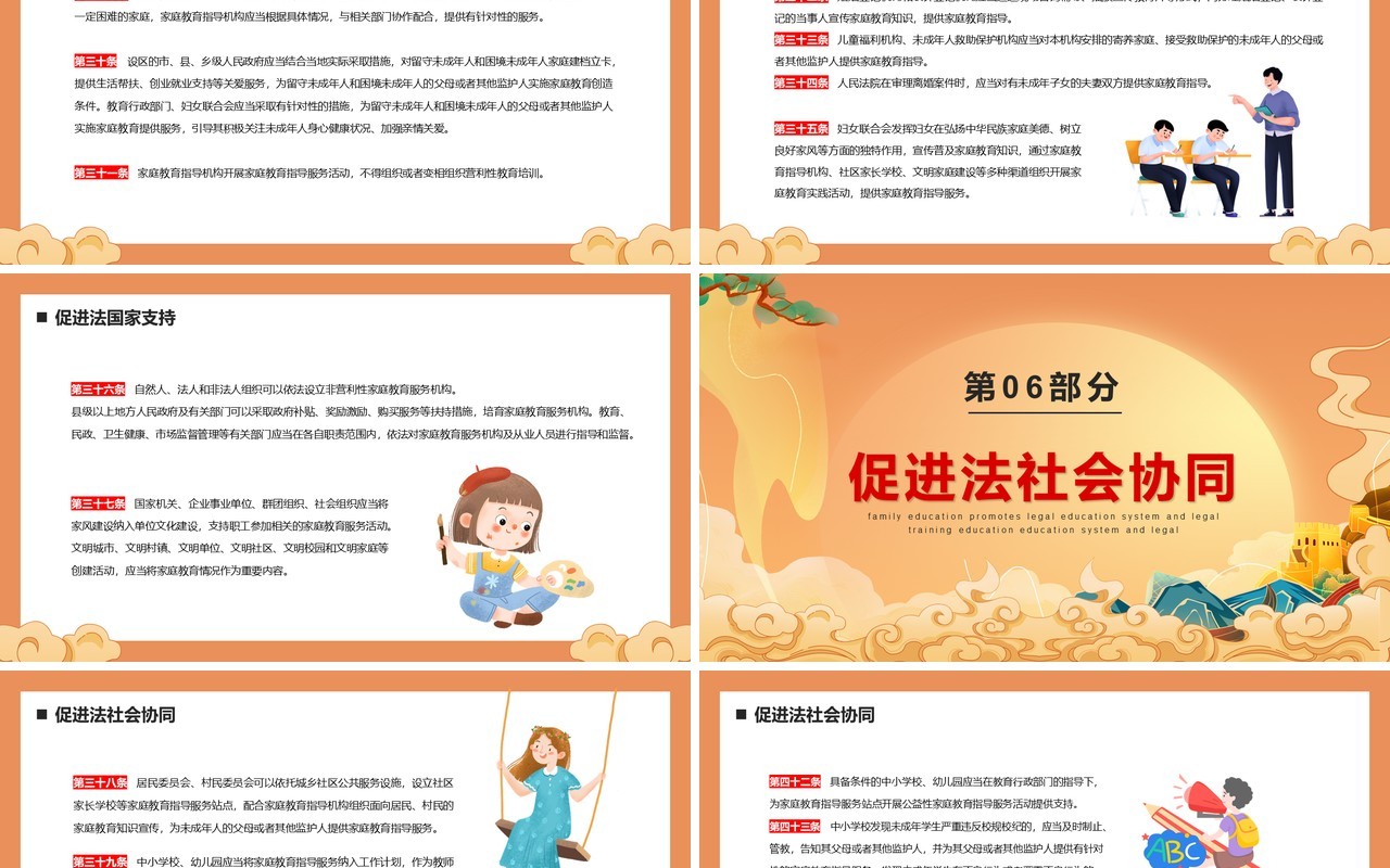 橙色中国风家庭教育促进法PPT模板