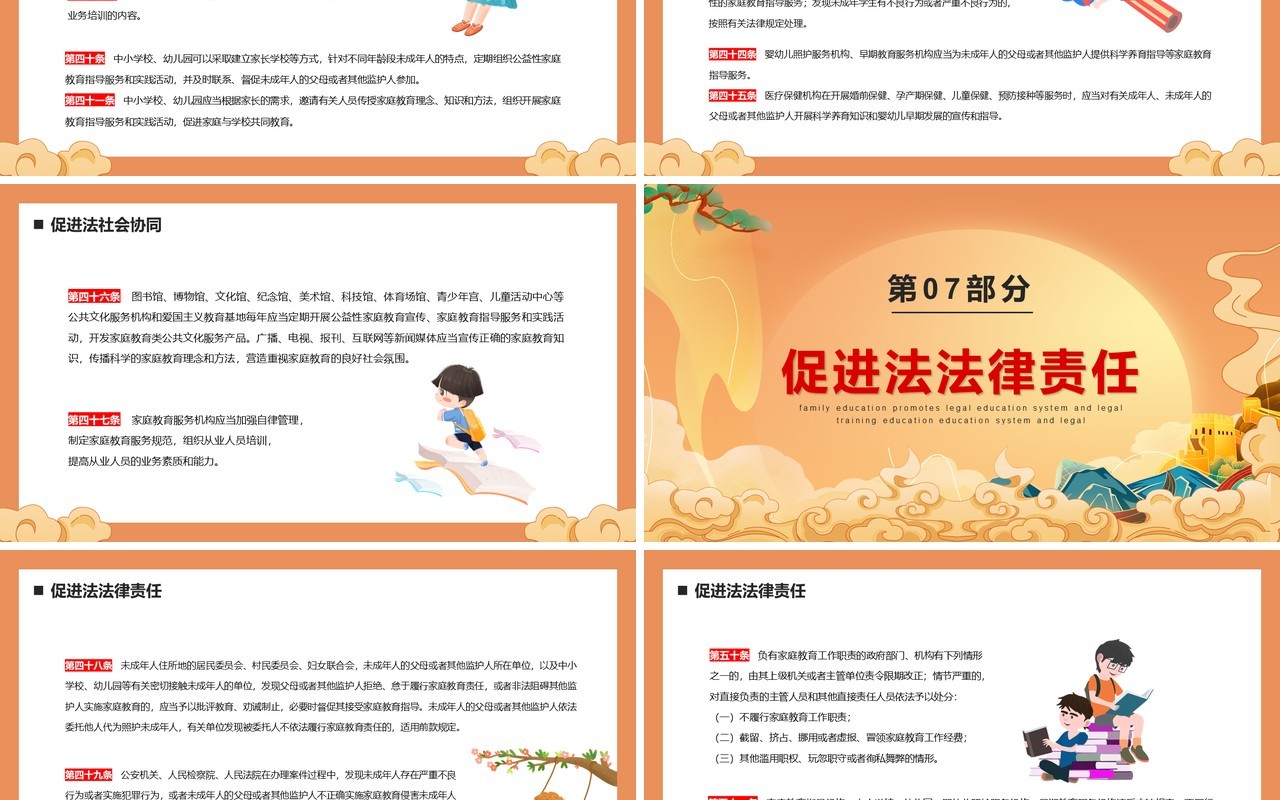 橙色中国风家庭教育促进法PPT模板