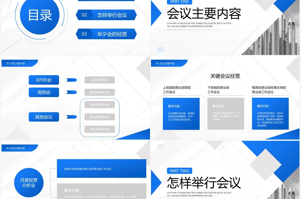 蓝色简约商务会议管理知识PPT模板