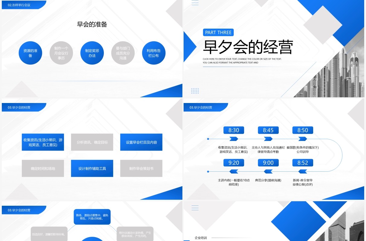 蓝色简约商务会议管理知识PPT模板
