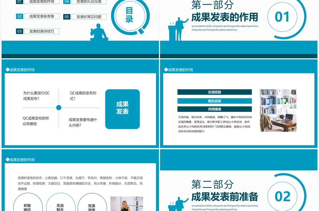 QC发表技巧礼仪以及发表常见问题动态PPT模板