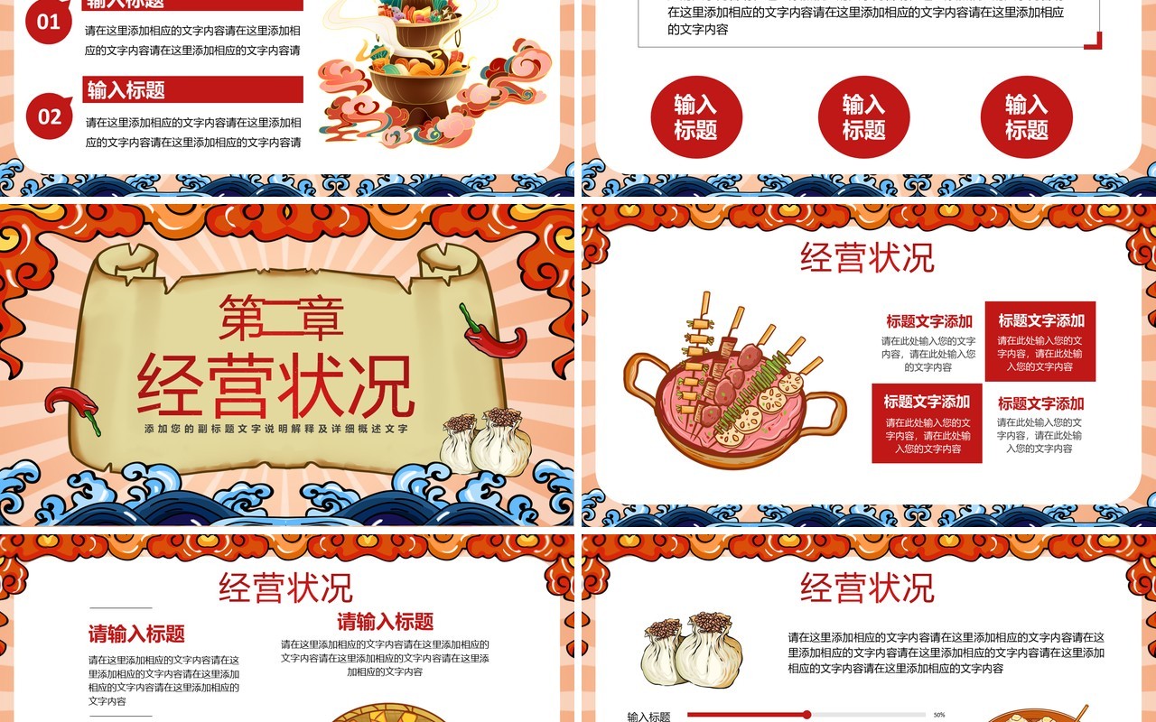 红色国潮美食餐饮商业计划书PPT通用模板