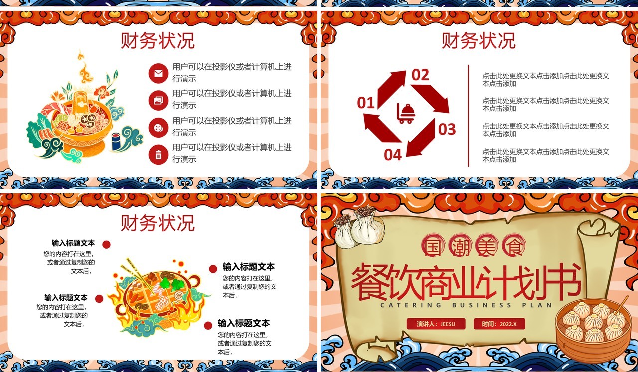 红色国潮美食餐饮商业计划书PPT通用模板