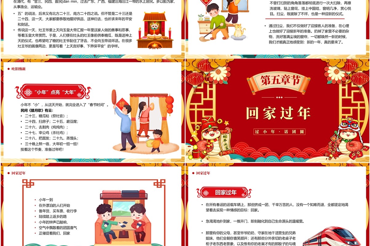 红色喜庆中国风贺小年节日介绍PPT模板