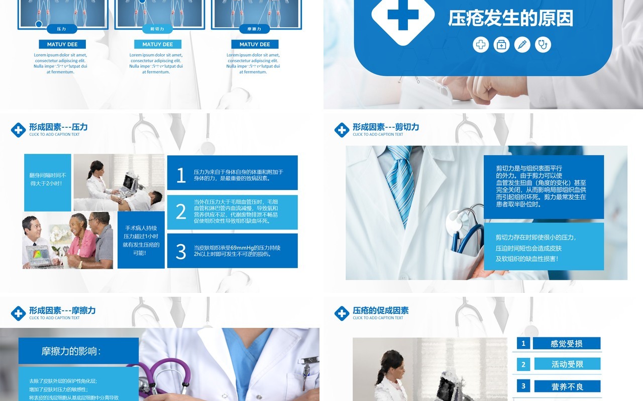 蓝色医用压疮预防护理PPT模板
