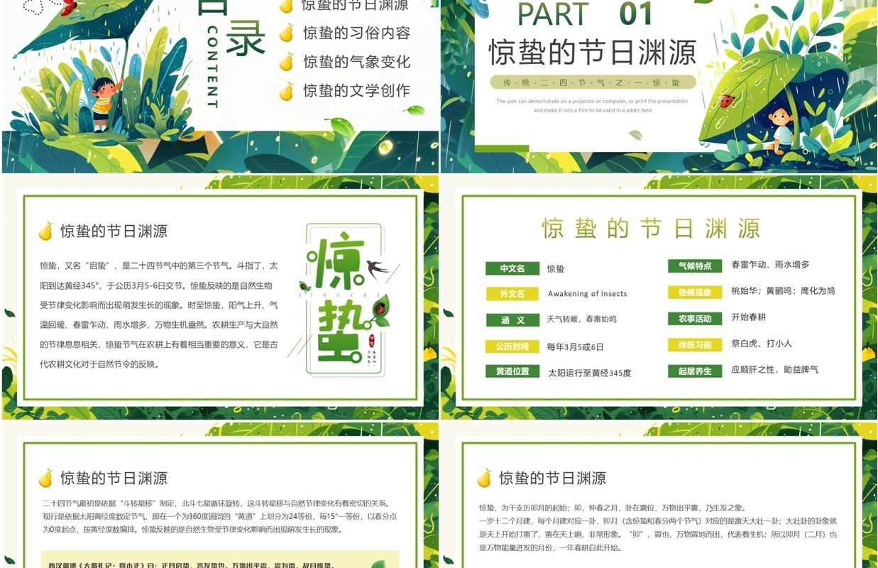 绿色清新风二十四节气之惊蛰PPT模板