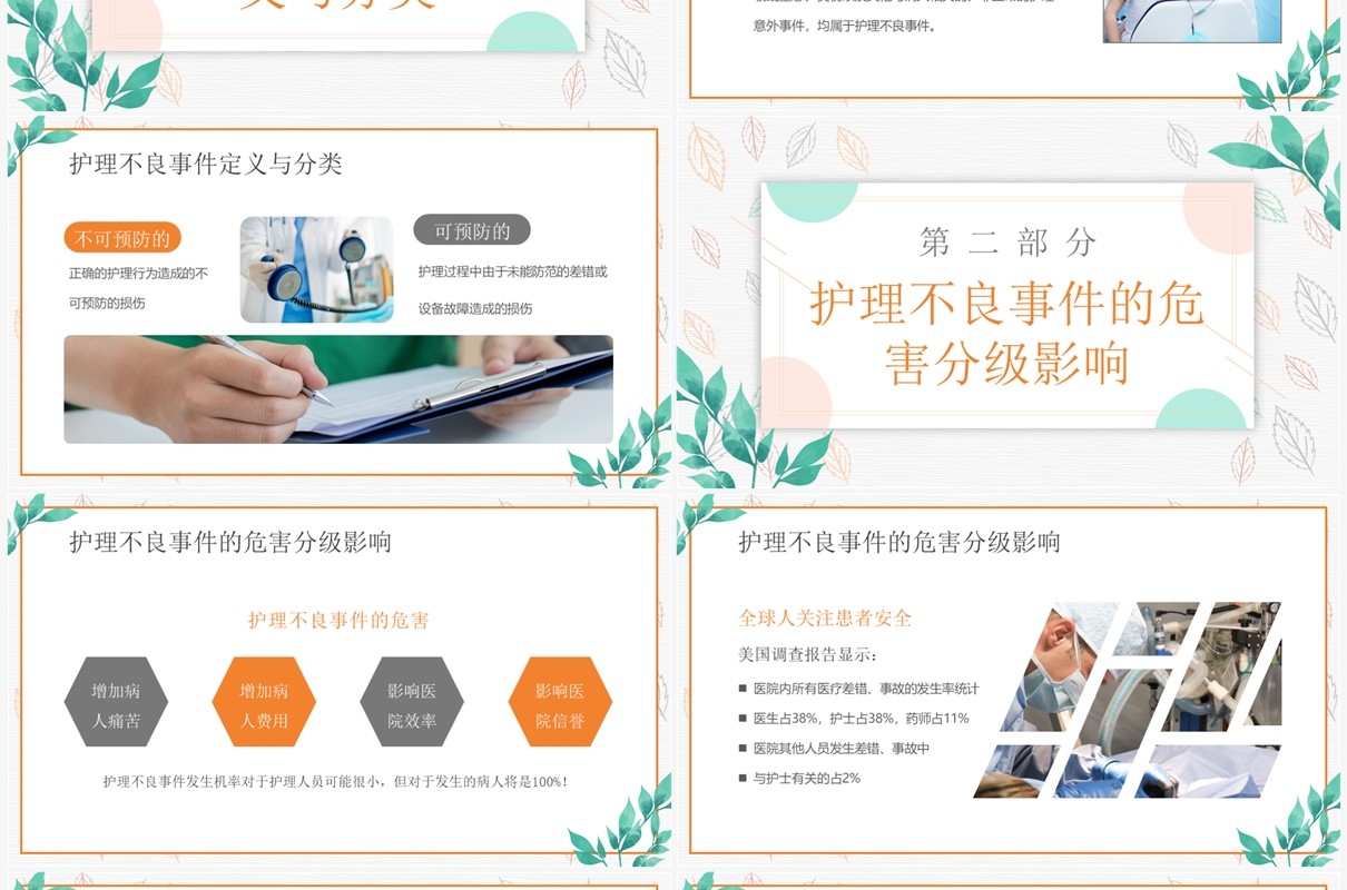 绿色清新风护理不良事件管理PPT模板