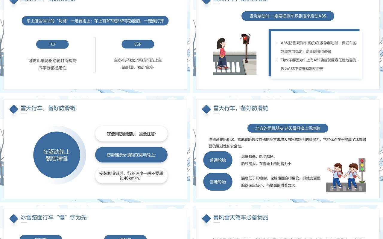 蓝色卡通风冬季交通安全PPT模板