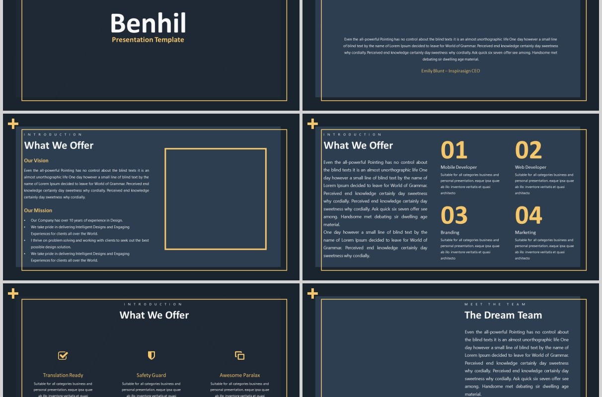 深色商务工作PPT模板版式排版设计Benhil Powerpoint Presentation
