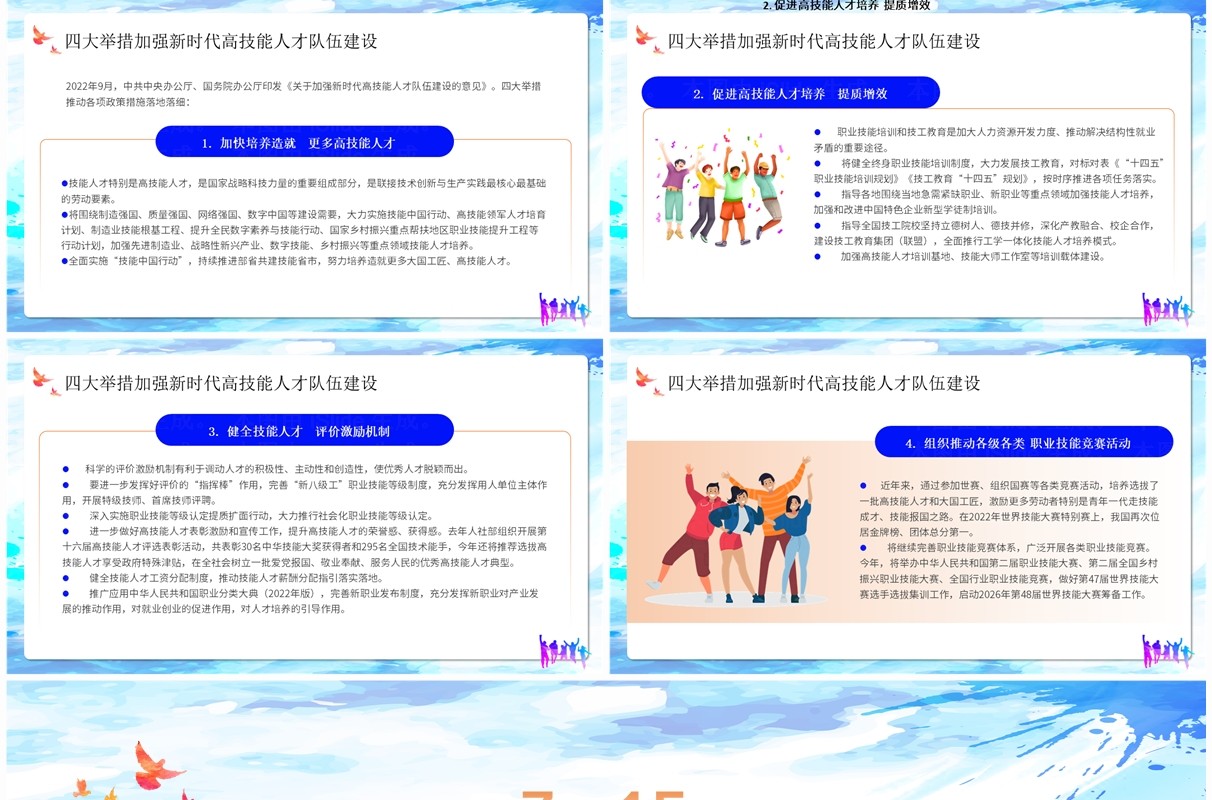 蓝色水彩简约风世界青年技能日PPT模板