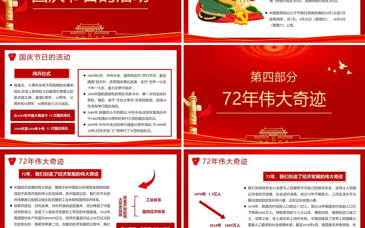 红色党建国庆盛世中国锦绣中华72周年纪念PPT模板