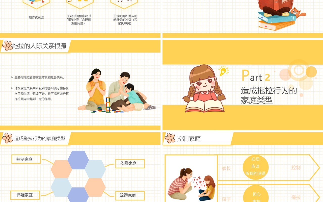 黄色卡通风小学生如何克服拖拉的习惯动态PPT模板