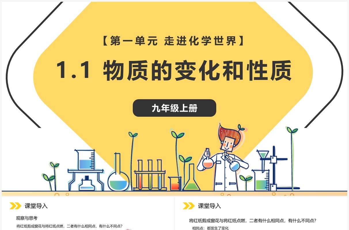 部编版九年级化学上册物质的变化和性质课件PPT模板