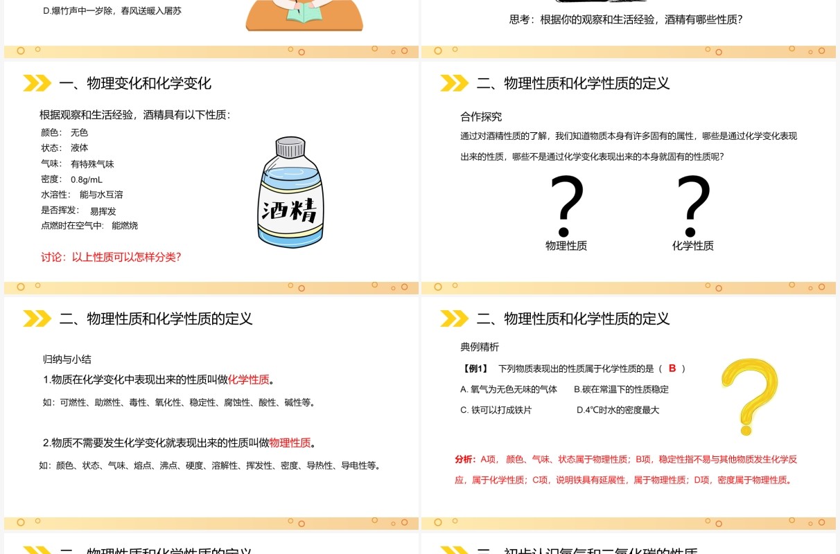 部编版九年级化学上册物质的变化和性质课件PPT模板