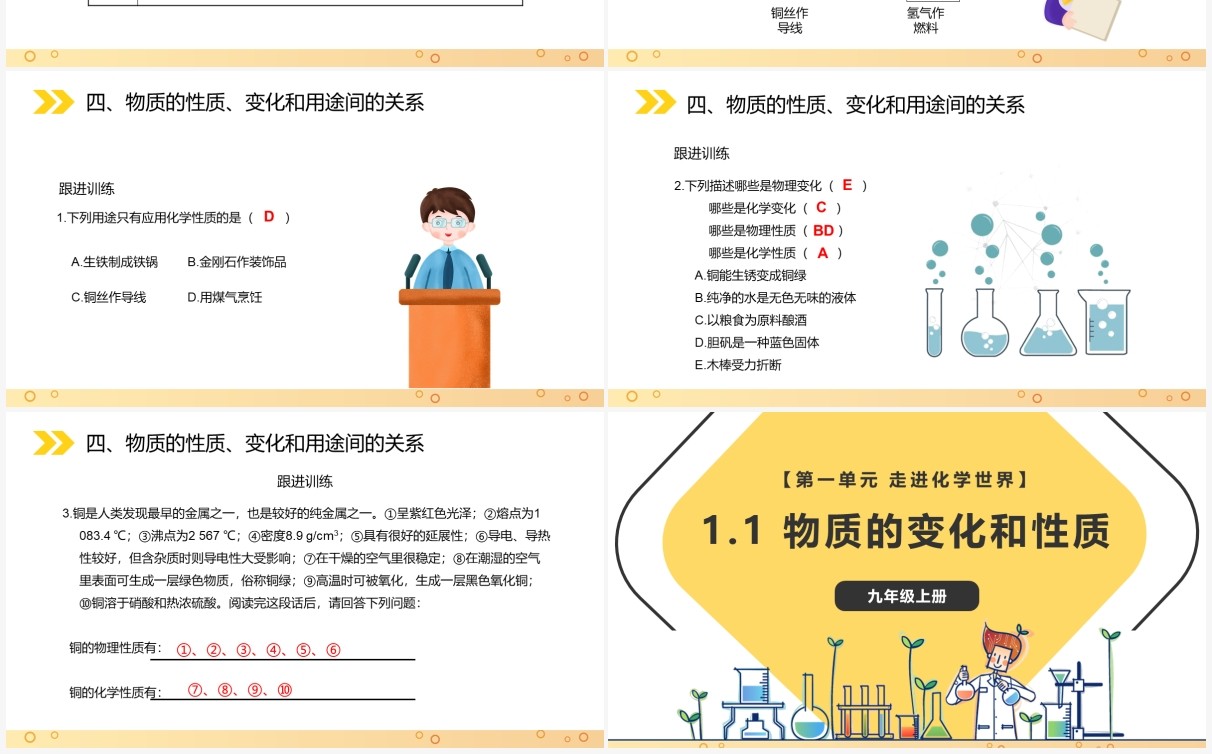 部编版九年级化学上册物质的变化和性质课件PPT模板