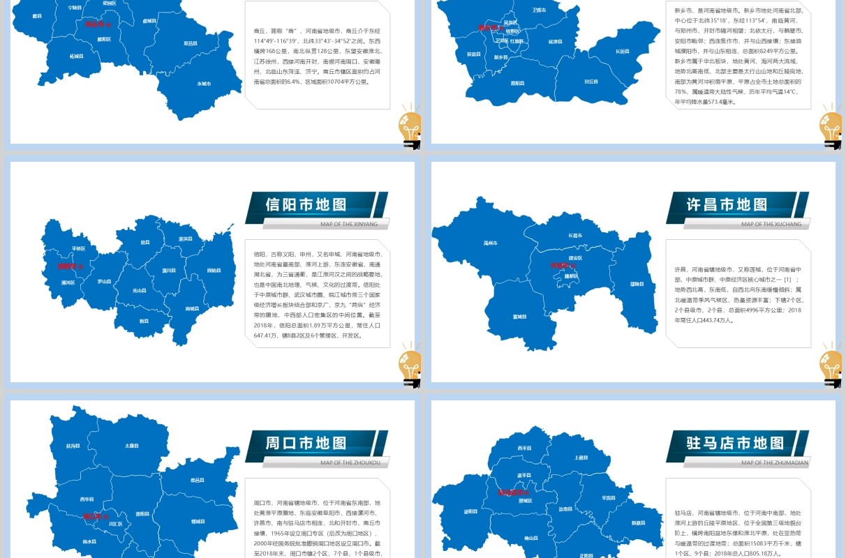 河南省地图PPT模板矢量含地级市矢量拼图可修改