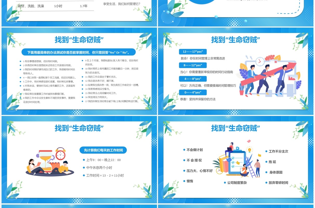 蓝色卡通企业员工时间管理培训PPT模板