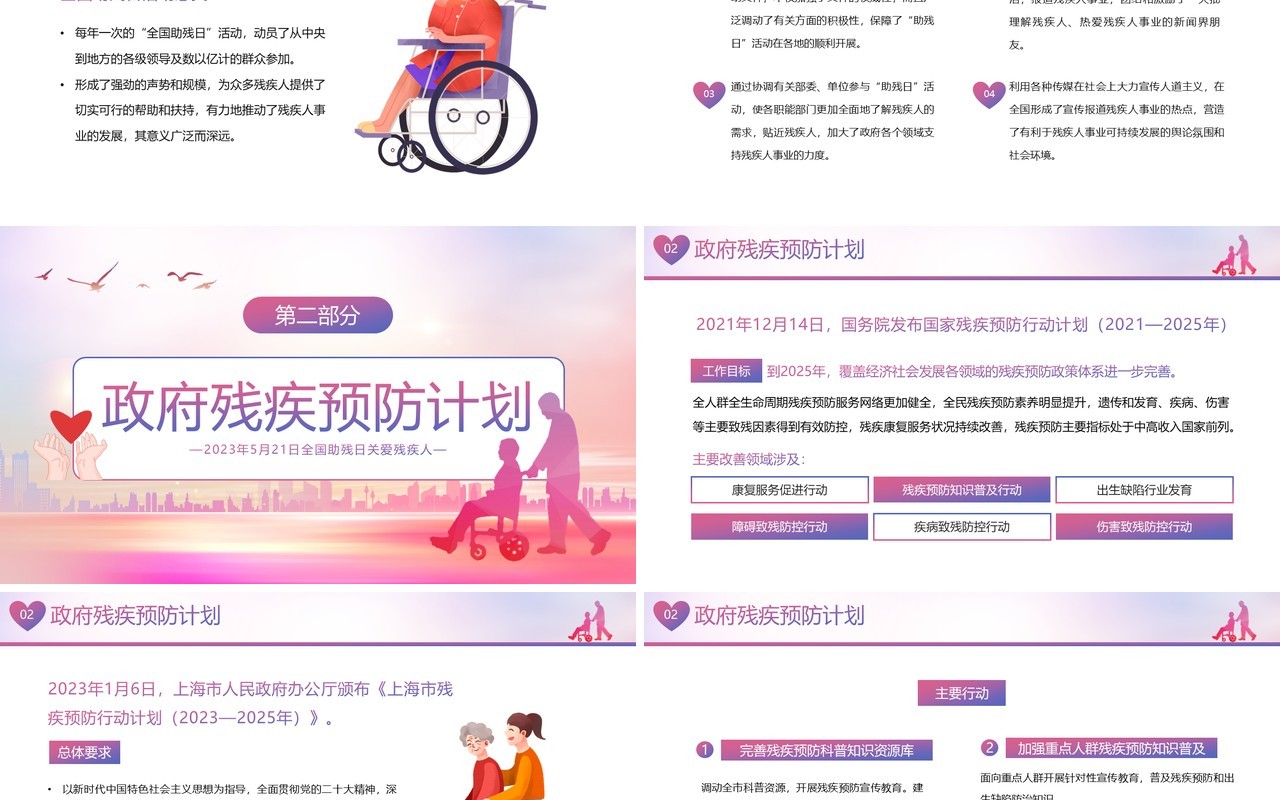 粉色简约风全国助残日PPT模板