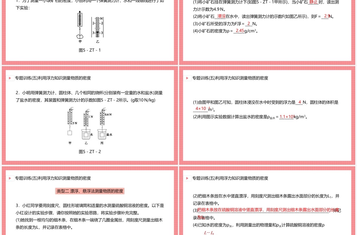 部编版八年级物理下册利用浮力知识测量物质的密度课件PPT模板