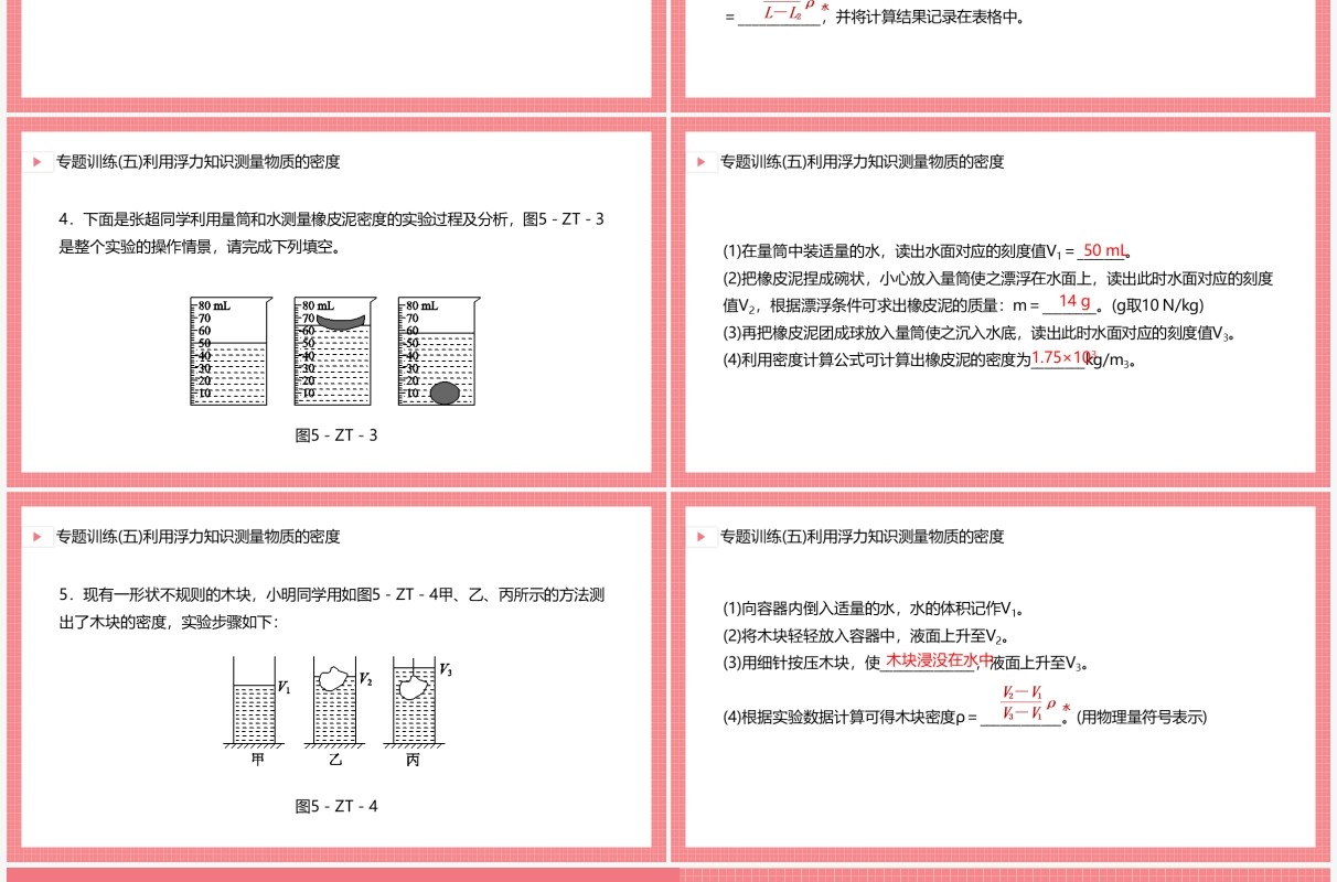 部编版八年级物理下册利用浮力知识测量物质的密度课件PPT模板