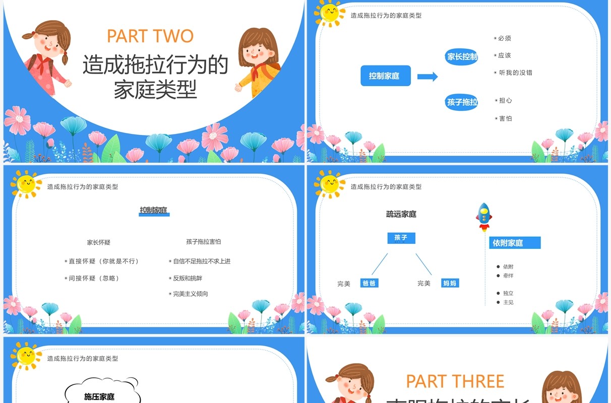 蓝色卡通风克服拖拉的习惯教育PPT模板
