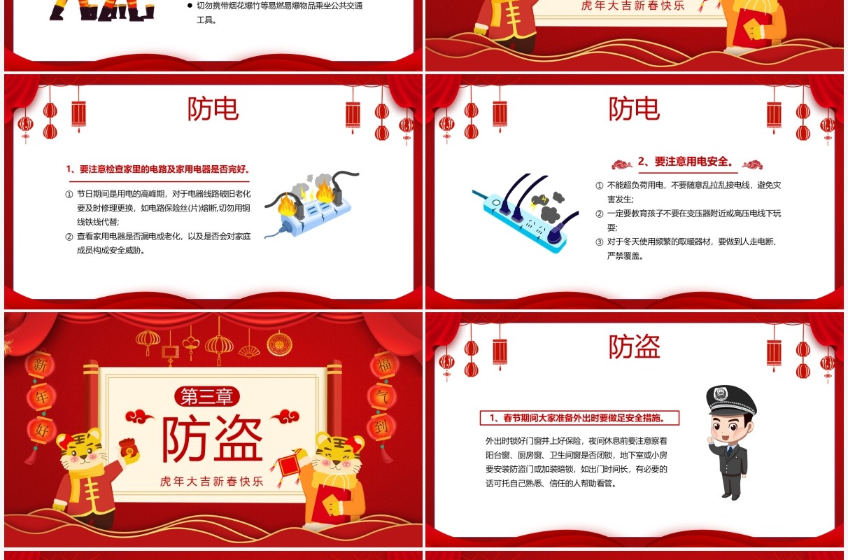 红色中国风春节安全那些事儿宣传教育PPT动态模板