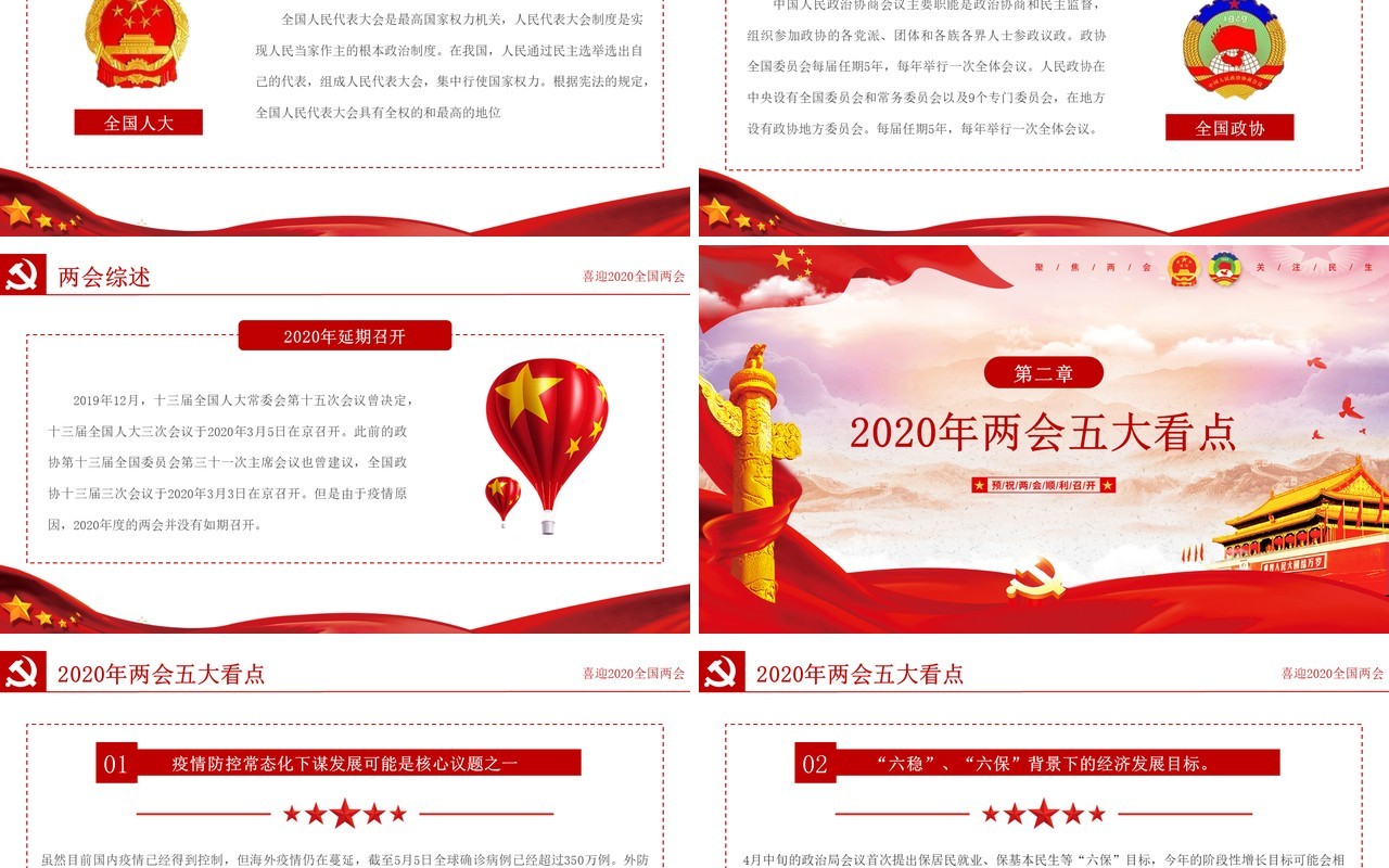 喜迎全国两会政府工作报告学习党建PPT模板